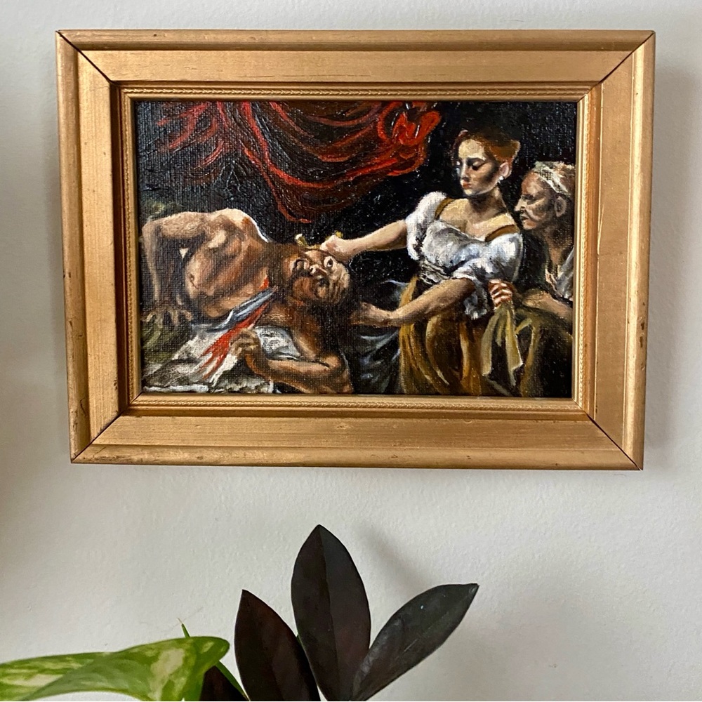 Oil study painting Judith Beheading Holofernes Master Study & Antique frame